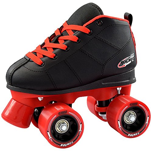 Crazy Skates Rocket Roller Skates for Girls and Boys - Available in Adjustable or Fixed Sizes - Great Beginner Kids Quad Skates - Black (Size: Kids j12)