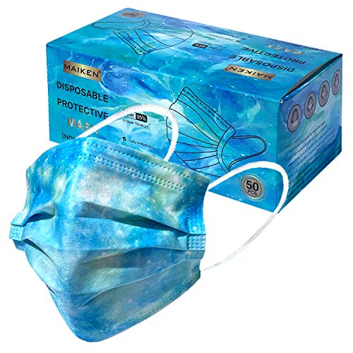 Tie Dye Light Blue Safety Mask 3 Layer Protection Disposable Face Mask Melt-Blown for Adults 50 pcs
