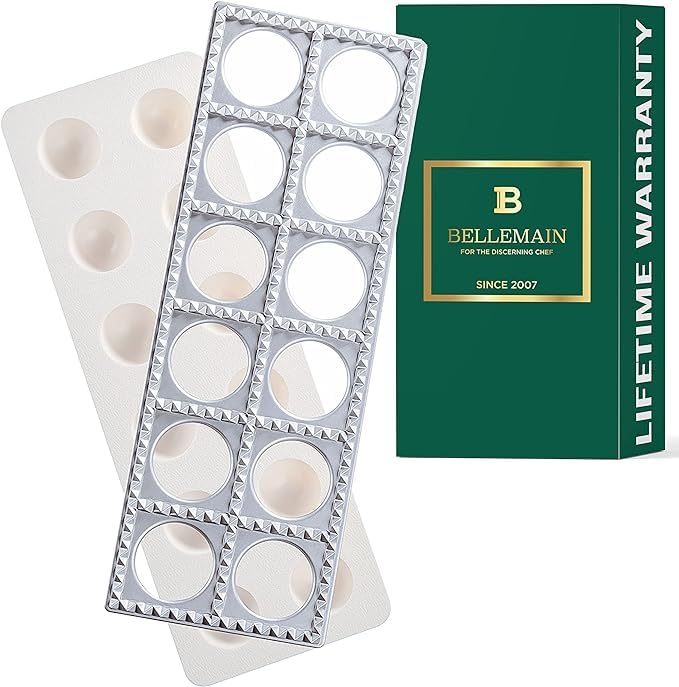 Bellemain Ravioli Maker Press | Pelmeni Mold, Pierogi Press, Potsticker Meat Pie Dumpling Maker, Ravioli Stamp Pasta Making Kit, Pasta Making Tools, Ravioli Press Mold | Makes 12 Ravioli, 1. 5”