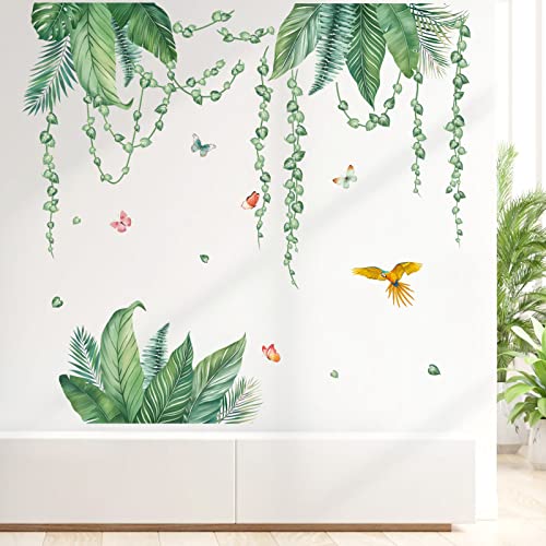 decalmile Tropical Leaves Wall Decals Hanging Vines Green Plants Wall Stickers Living Room Bedroom Office Wall Decor