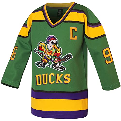 Youth Mighty Ducks Jersey Charlie Conway #96 Adam Banks #99 Movie Ice Hockey Jersey for Kids (Small, 96-Green)