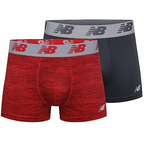 New Balance Men's Standard Premium Performance 3' Trunk Underwear (Pack of 2), Space Dye Red/Thunder, Large (36-38')