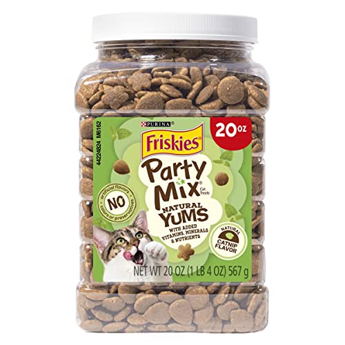 Purina Friskies Made in USA Facilities, Natural Cat Treats, Party Mix Natural Yums Catnip Flavor - 20 oz. Canister