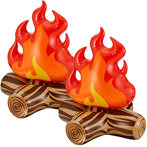 Inflatable Fake Campfire Camping Props Bonfire Party Decor Campfire Party Decorations Artificial Flame Campfire for Indoor Camping Overnight and Scene Setting (2 Pieces)