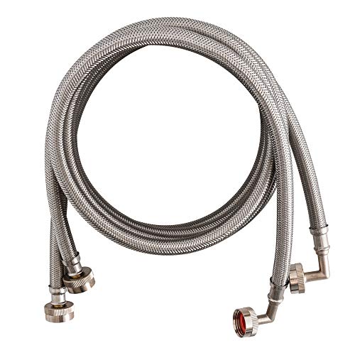 Eastman Washing Machine Connector, Pack of 2, 3/4 Inch FHT Connection, 90 Degree Elbow, 6 Foot Braided Stainless Steel Washing Machine Hoses, 41066