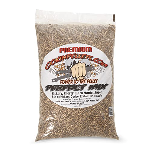 CookinPellets Perfect Mix Natural Hardwood Hickory, Cherry, Hard Maple, and Apple BBQ Grill Wood Pellets for Pellet Grill and Pellet Smoker, 40 Lb Bag