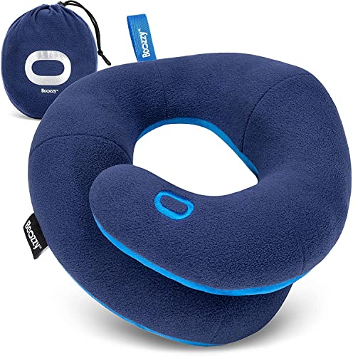 BCOZZY 3-7 Y/O Kids Travel Pillow for Car & Airplane, Soft Kids Neck Pillow for Traveling in Car Seat, Provides Double Support for Toddlers Head & Chin in Road Trips, Washable, Small Size, Navy