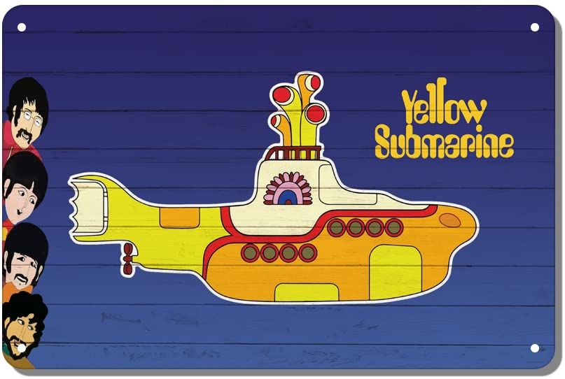 ORIMAMI Yellow Submarine Metal Tin Sign,Beatles Yellow Submarine Retro Wall Art Decor,The Beatles Yellow Submarine Decoration Gifts for Birthday/Christmas/Valentine's Day 12x8 Inches
