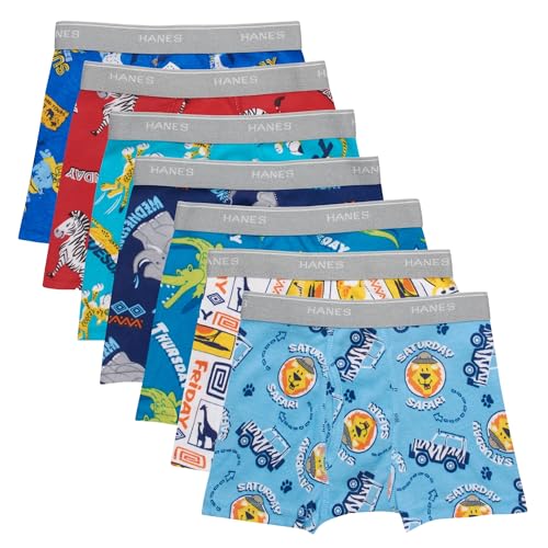 Hanes Boys' and Toddler Underwear, Comfort Flex WB Boxer Briefs, 7 Pack, Days of Week Assorted, 4T