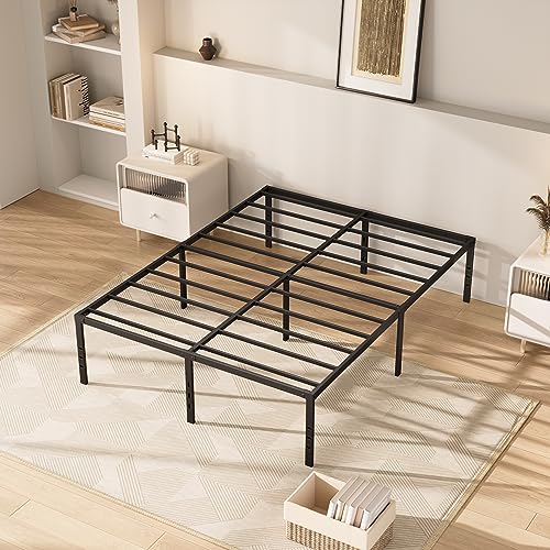 MISAGI Full 14inch Metal Bed Frame No Box Spring Needed, Heavy Duty Metal Platform with Tool Free Setup, Black, Durable, Suitable for Bedroom, Full