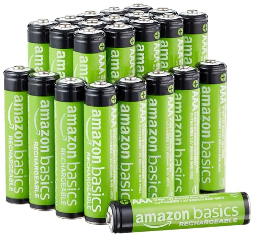 Amazon Basics 24-Pack Rechargeable AAA NiMH Performance Batteries, 800 mAh, Recharge up to 1000x Times, Pre-Charged
