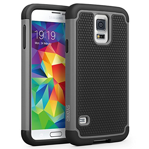 SYONER Galaxy S5 Case, [Shockproof] Hybrid Rubber Dual Layer Armor Defender Protective Case Cover for Samsung Galaxy S5 S V I9600 [Gray/Black]