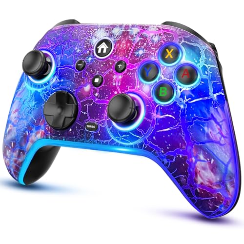 Wireless Switch Pro Controller - Compatible with Nitendo Switch/OLED/Lite, 1200mAh Rechargeable Switch Controllers with 8 Colors LED & Cool Nebula Design, Wake Up, Turbo, Vibration, Motion Control