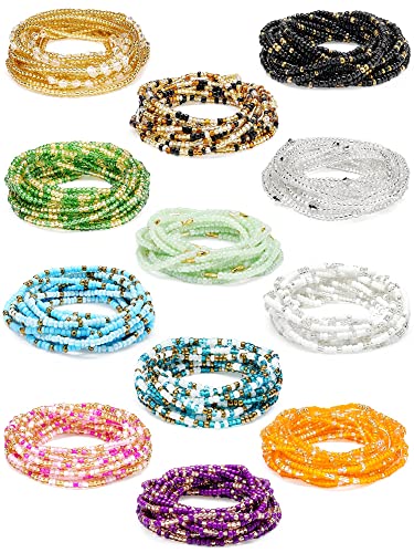 12 Pieces 50-70 Inch Waist Beads Set Summer Handmade Colorful African Belly Beads Chain Plus Size Body Jewelry Non Stretching Belly Chain Jewelry for Women Colorful Waist Jewelry (Vintage, 70 Inch)