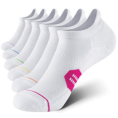 CS CELERSPORT 6 Pack Women's Ankle Running Socks Cushioned Low Cut Tab Athletic Socks, White Mixed, Small