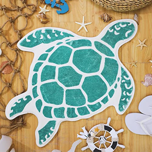 Haull Turtle Bath Mats for Bathroom Beach Bathroom Mats Rugs No Silp Turquoise Turtle Washable Cover Floor Rug Tropics Summer Sea Theme Bathroom Mat for Door Living Room Bedroom Shower, 26 x 24 Inch