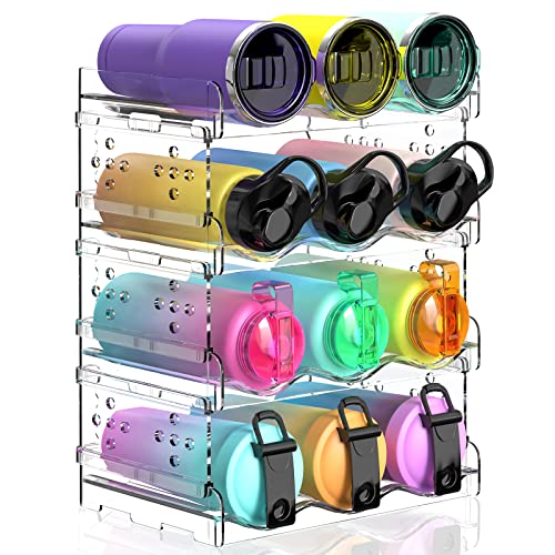 Areforic Water Bottle Organizer - 4 Pack Stackable Cup Organizer for Cabinet, Countertop, Pantry and Fridge, Free-Standing Tumbler Kitchen Storage Holder for Wine and Drink Bottles, Clear Plastic