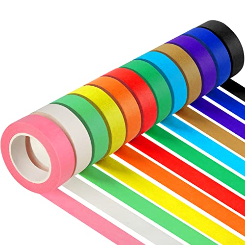 Guirnd 12PCS Colored Masking Tape, Kids Art Supplies Colored Tape, DIY Craft Tape, Colored Tape Rolls, Colored Painters Tape 1.7cm x 12m (2/3In x 13Yards)