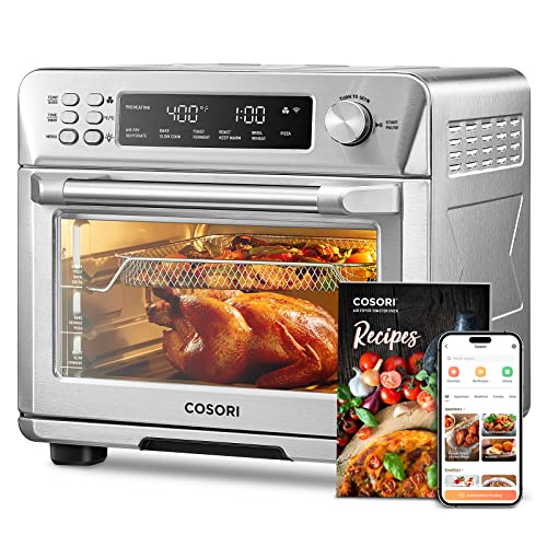 COSORI Smart 11-in-1 Air Fryer Toaster Oven Combo, Airfryer Convection Oven Countertop, Bake, Roast, Reheat, Broiler, Dehydrate, 94 Recipes & 3 Accessories, 26QT, Silver, Stainless Steel
