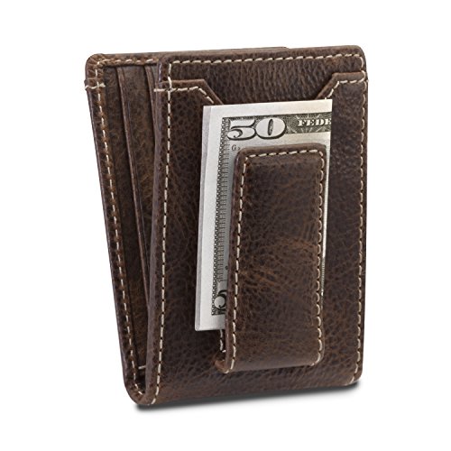 HOJ Co. IVOR Bifold Wallet With Money Clip | Super Strong Magnet | Front Pocket Wallet With Exterior ID Window (brown)