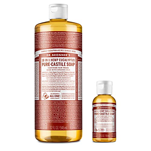 Dr. Bronner's Pure-Castile Liquid Soap – Eucalyptus Bundle. 32 oz. Bottle and 2 oz. Travel Bottle
