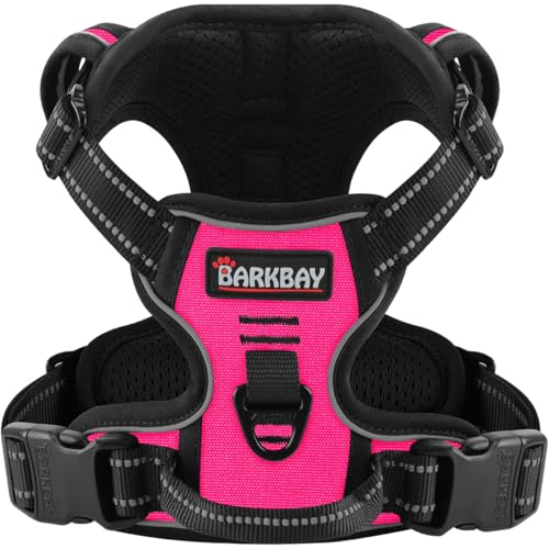 BARKBAY No Pull Pet Harness Dog Harness Adjustable Outdoor Pet Vest 3M Reflective Oxford Material Vest for PINK Dogs Easy Control for Small Medium Large Dogs (L)