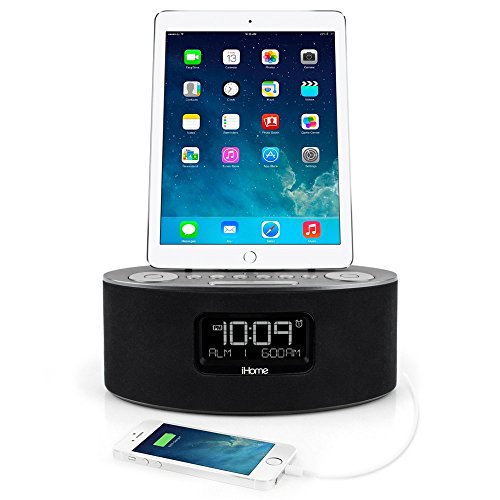 iHome iDL46 Lightning Dock Clock Radio and USB Charge/Play for iPad/iPod and iPhone 5/5S and 6/6Plus iPad Air /iPad Mini (Gray)