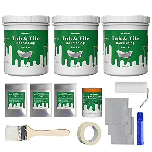 NADAMOO Tub and Tile Refinishing Kit (3kg / 105 oz, with tools, White), DIY Bathtub Sink Countertop Paint Resurface Kit for Bathroom Kitchen Porcelain Fiberglass, Semi-gloss