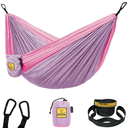 Wise Owl Outfitters Kids Hammock - Small Camping Hammock, Kids Camping Gear w/Tree Straps and Carabiners for Indoor/Outdoor Use, Lavender & Pink
