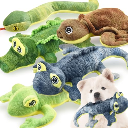 LECHONG Stuffed Animal Dog Toys, 5 Pack Tough Squeaky Dog Toys, Plush Toys Assortment, Great Value Dog Toys Bundle, Woodland Series Dog Chew Toys for Large Medium and Small Dogs Puppy Pet Toys