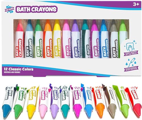 Tub Works Smooth Bath Crayons Bath Toy, 12 Pack | Nontoxic, Washable Bath Crayons for Toddlers & Kids | Unique Formula Draws Smoothly & Vividly on Wet & Dry Tub Walls | Hexagon Grip Bathtub Crayons