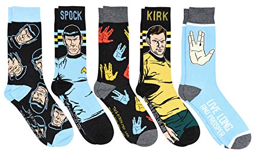 Star Trek Kirk and Spock Live Long and Prosper Men's Crew Socks 5 Pair Pack
