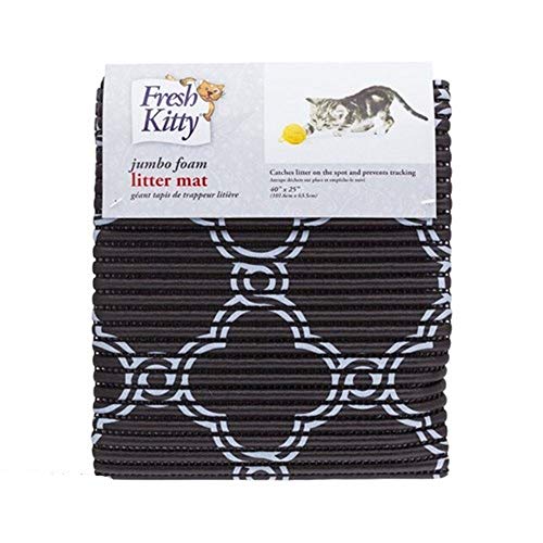 Fresh Kitty Durable XL Jumbo Foam Litter Box Mat – No Phthalate, Water Resistant, Traps Litter from Box, Scatter Control, Easy Clean Mats – Black & White 40'x 25', Black/White Quatrefoil (9036)