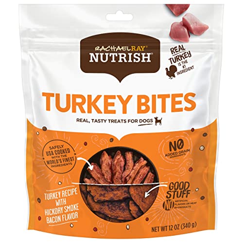 Rachael Ray Nutrish Turkey Bites Real Meat Grain Free Dog Treats, Turkey Recipe with Hickory Smoked Bacon Flavor, 12 Ounces (Packaging May Vary)