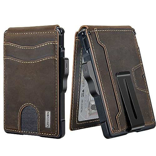 umoven Wallet for Men - with Money Clip Slim Leather Slots Credit Card Holder RFID Blocking Bifold Minimalist Wallet with Gift Box (Crazy Horse-Coffee Brown)