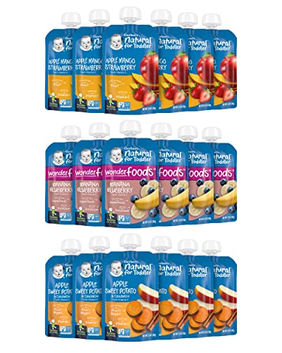 Gerber Baby Food Pouches, Toddler 12+ Months, Assorted Fruit Variety Pack, 3.5 Ounce (Set of 18)