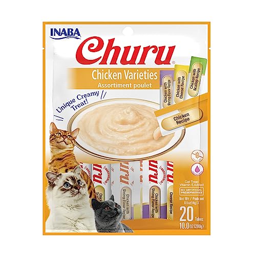 INABA Churu Chicken Lickable Creamy Purée Cat Treats 4 flavor Variety Pack 20 Tubes