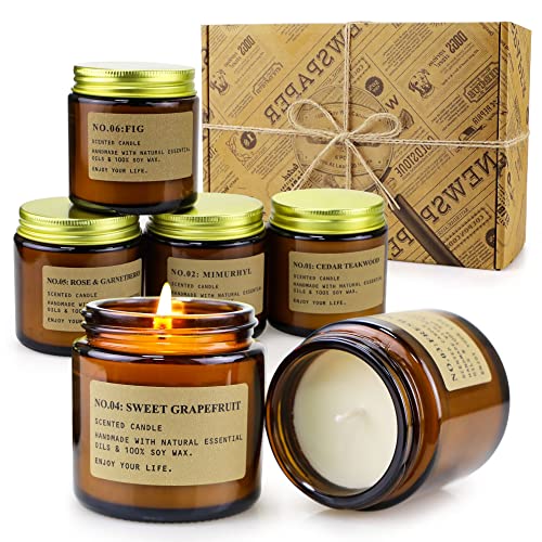 6 Pack Candles for Home Scented Aromatherapy Candle Gift Set for Women Soy Wax Long Lasting Amber Jar Candles Gift for Birthday Mother's Thanksgiving Day Present