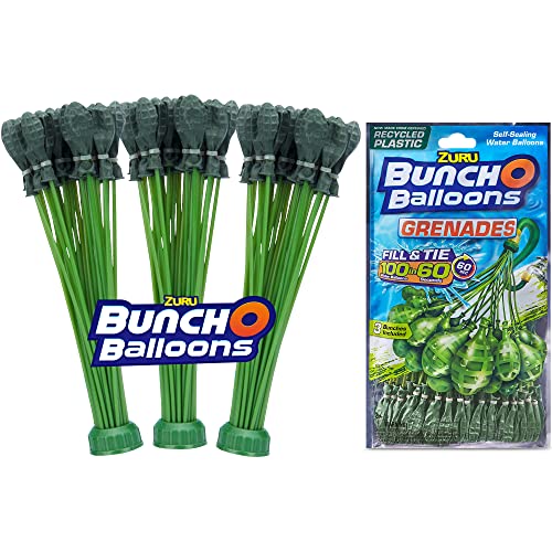 Bunch O Balloons 100 Grenade Rapid-Filling Self-Sealing Water Balloons by ZURU, (Model: 56112Q), Green