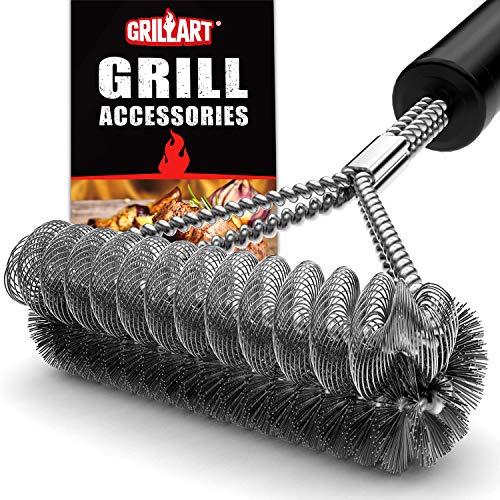 GRILLART Grill Brush Bristle Free & Wire Combined BBQ Brush - Safe & Efficient Grill Cleaning Brush- 17' Grill Cleaner Brush for Gas/Porcelain/Charbroil Grates - BBQ Accessories Gifts for Men