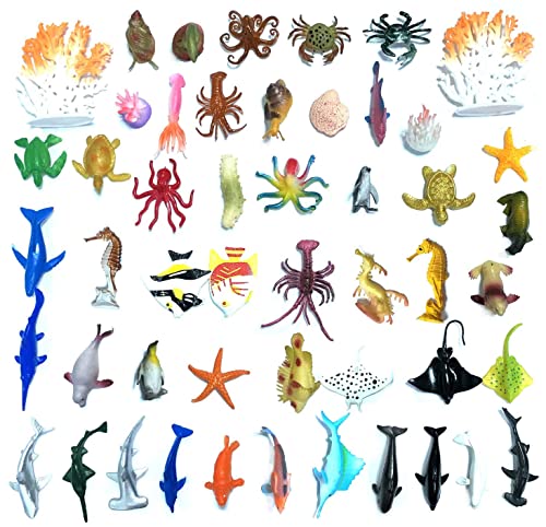 DOITEM 50 Pack Assorted Mini Vinyl Plastic Ocean Sea Animal Figures Toy Set, Realistic Under The Sea Life Figure Bath Gift for Child Educational Kids Party Cake Cupcake Topper