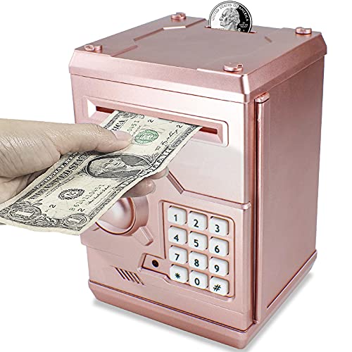 Elemusi ATM Piggy Bank Electronic Password Cash Coin Bank,Money Saving Box for Kids,Boys Girls Best Gift (Rose Gold)