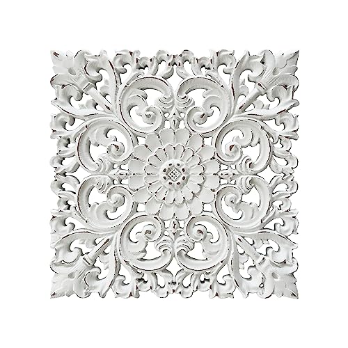 Musanpou Unique Hand Carved Wooden Wall Panels with Hanging Floral Decorations - Rustic Farmhouse Living Room and Bedroom Wall Decoration