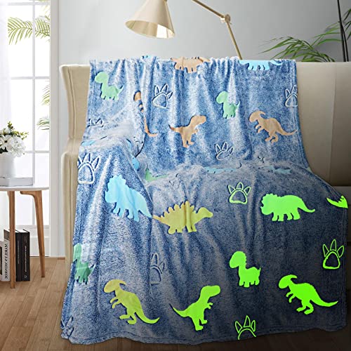 Dinosaur Blanket for Boys, Glow in The Dark Blanket for Kids, Toddler Blanket, Dinosaur Gifts for Boys, Soft Fleece Blanket Throw, Birthday Gifts 40'x60'