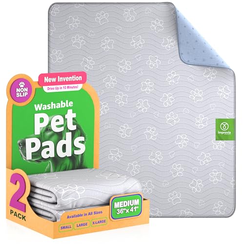 IMPROVIA 2 Pack 36x41 in. Medium Reusable Puppy Pad – Waterproof, Extra-Absorbent, Washable Pee Pad for Dog Training, Whelping, & More – Protect Your Floors & Pet with Quick-Drying Potty Pad.