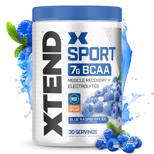 XTEND Sport BCAA Powder Blue Raspberry Ice - Electrolyte Powder for Recovery & Hydration with Amino Acids - 30 Servings