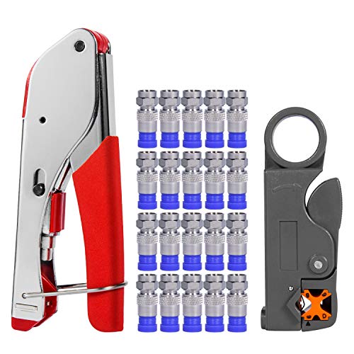 Coax Cable Crimper, Coaxial Compression Tool Kit Wire Stripper with F RG6 Connectors (Updated Module)
