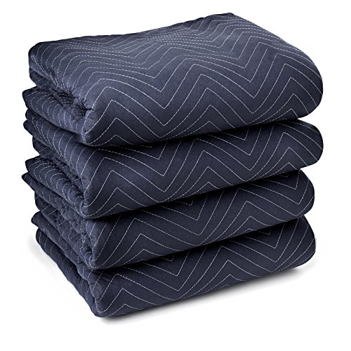 Sure-Max 4 Moving & Packing Blankets - Pro Economy - 80' x 72' (35 lb/dz weight) - Professional Quilted Shipping Furniture Pads Navy Blue and Black