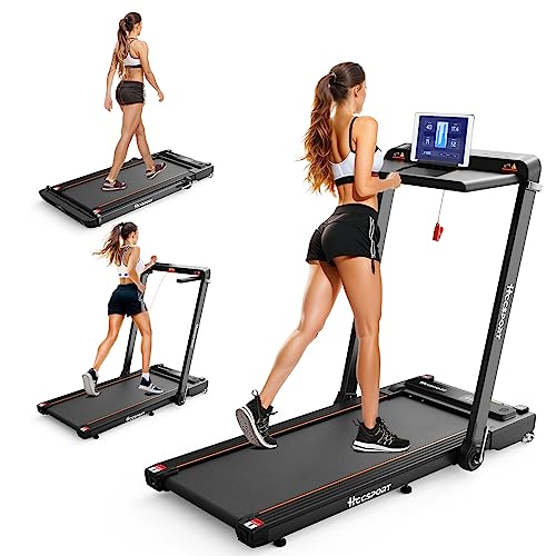 Hccsport Treadmill with Incline, 3 in 1 Under Desk Treadmill Walking Pad with Removable Desk Workstation 3.5HP Foldable Compact Walking Treadmill for Home Small Office with Wristband Remote Control
