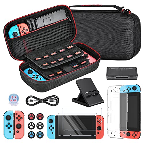 Younik Switch Carrying Case, 16 in 1 Switch Case Accessories Black for Switch Original Model Includes Switch Travel Case Girls, Protective Case Cover, Screen Protector, Switch Game Case and More